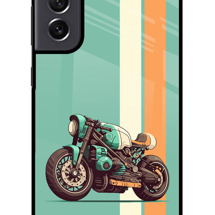 Striped Moto Drift Samsung S21 FE 5G Glass Case Back Cover by Casekaro