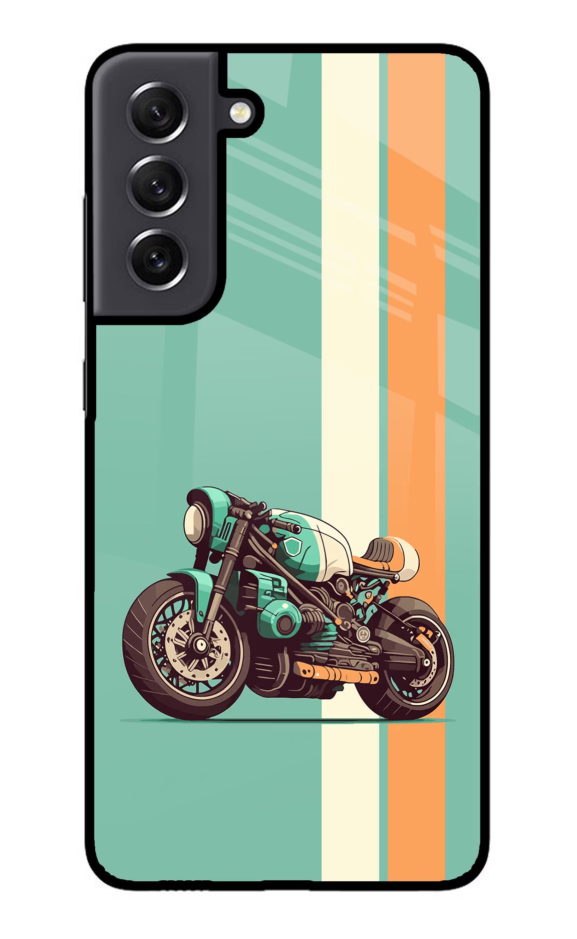 Striped Moto Drift Samsung S21 FE 5G Glass Case Back Cover by Casekaro