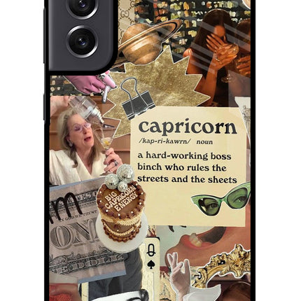 Capricorn Zodiac Samsung S21 FE 5G Glass Case Back Cover by Casekaro