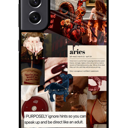 Zodiac Aries Samsung S21 FE 5G Glass Case Back Cover by Casekaro