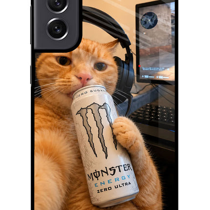 Gamer Cat Energy Samsung S21 FE 5G Glass Case Back Cover by Casekaro
