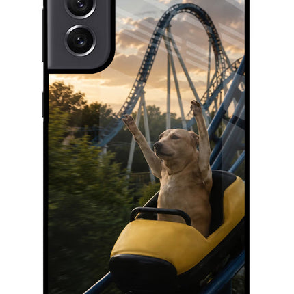 Rollercoaster Dog Samsung S21 FE 5G Glass Case Back Cover by Casekaro