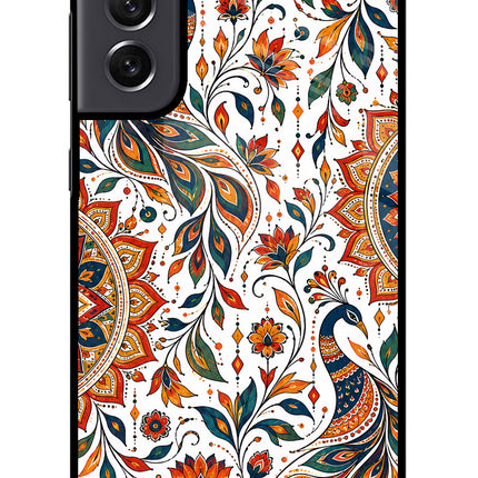 White Mayura Samsung S21 FE 5G Glass Case