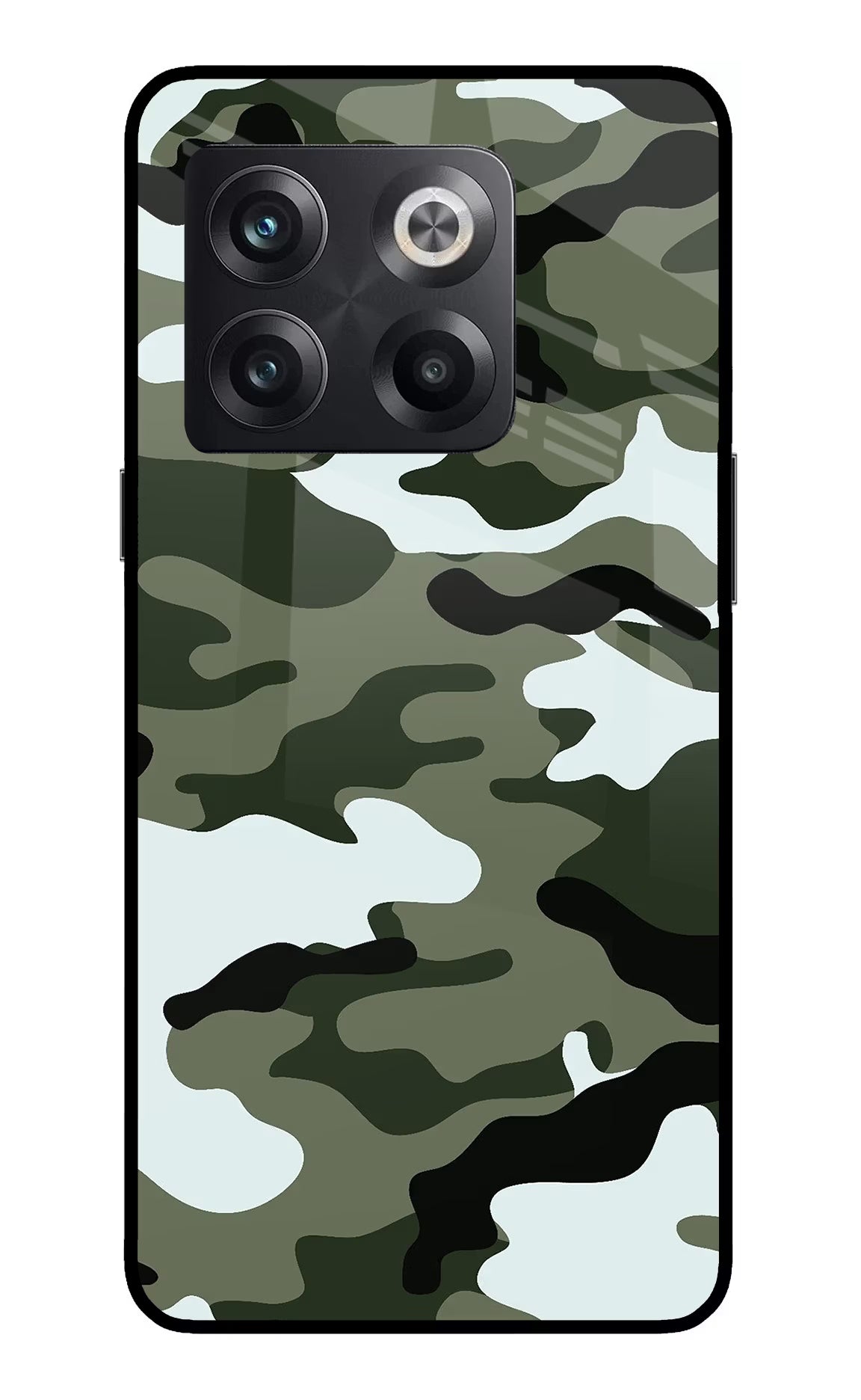 Camouflage OnePlus 10T 5G Glass Case Back Cover by Casekaro