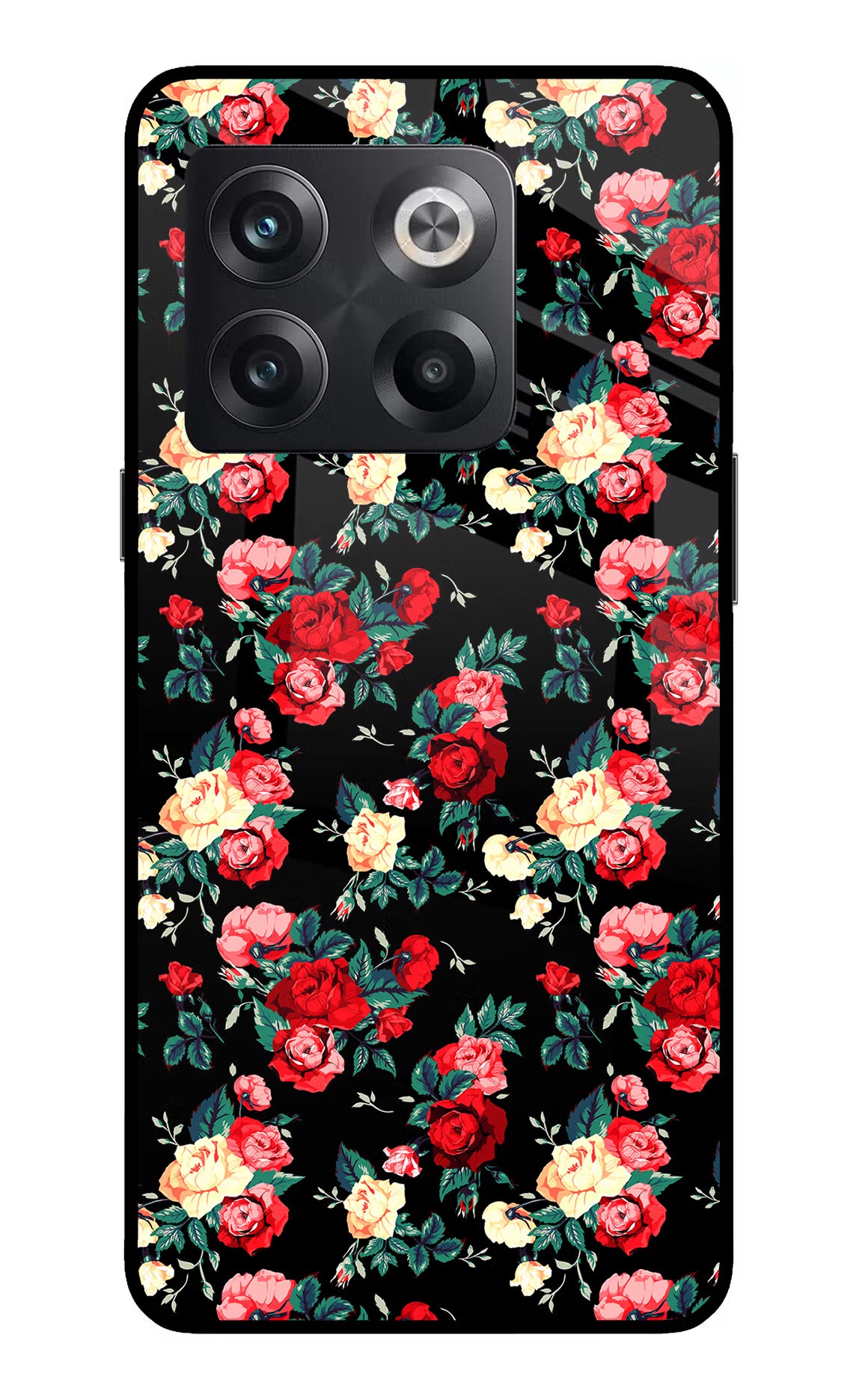 Rose Pattern OnePlus 10T 5G Glass Case Back Cover by Casekaro