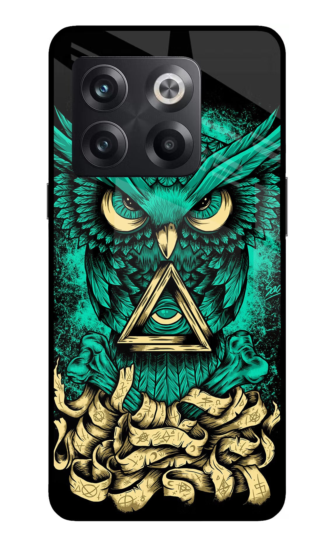 Green Owl OnePlus 10T 5G Glass Case Back Cover by Casekaro