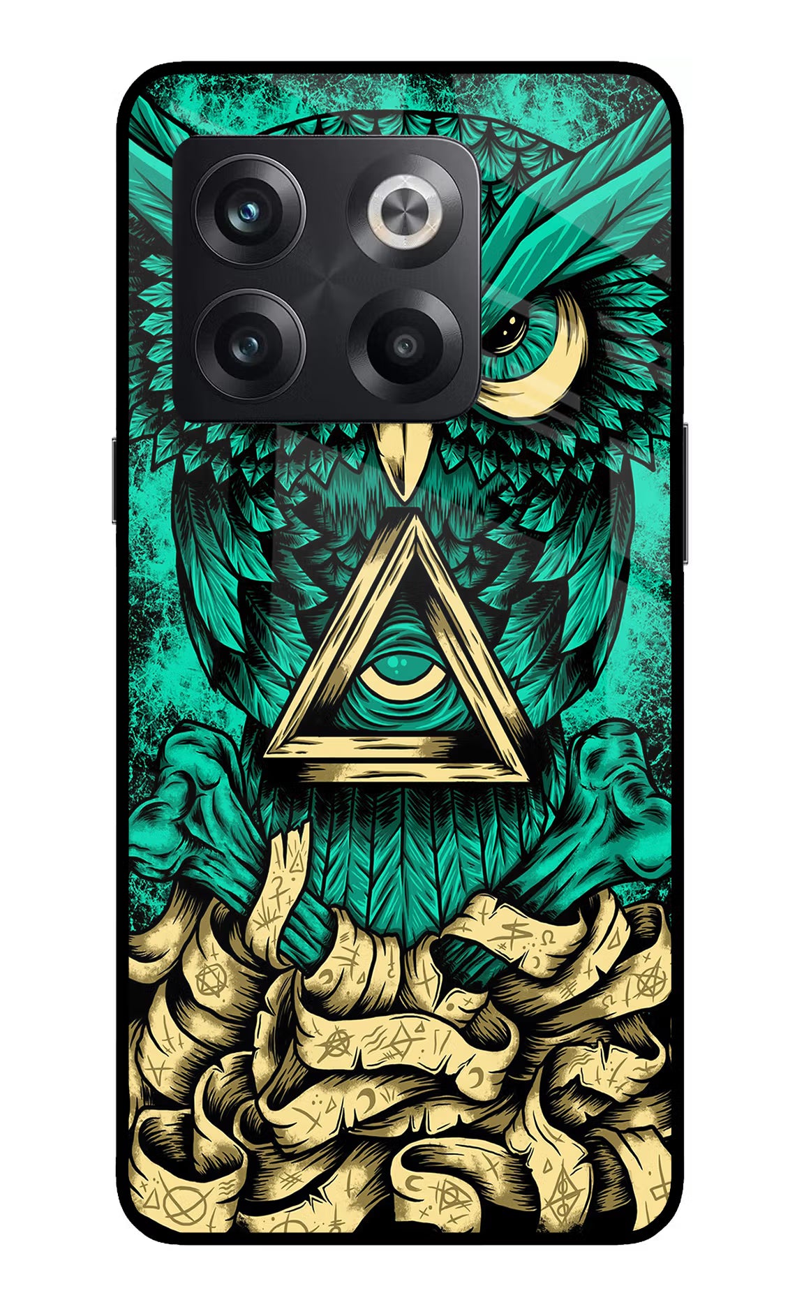 Green Owl OnePlus 10T 5G Glass Case Back Cover by Casekaro