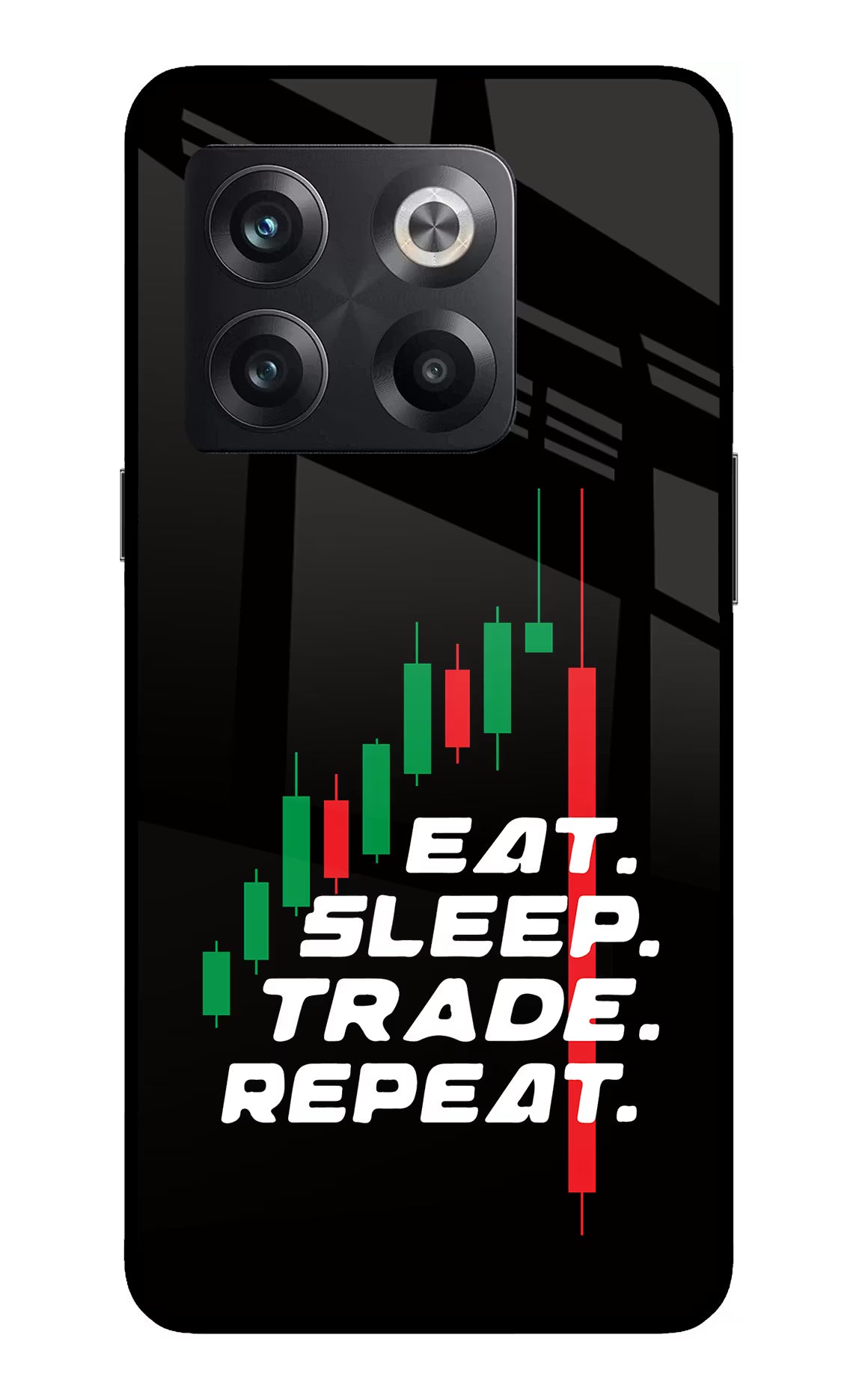 Eat Sleep Trade Repeat OnePlus 10T 5G Glass Case Back Cover by Casekaro
