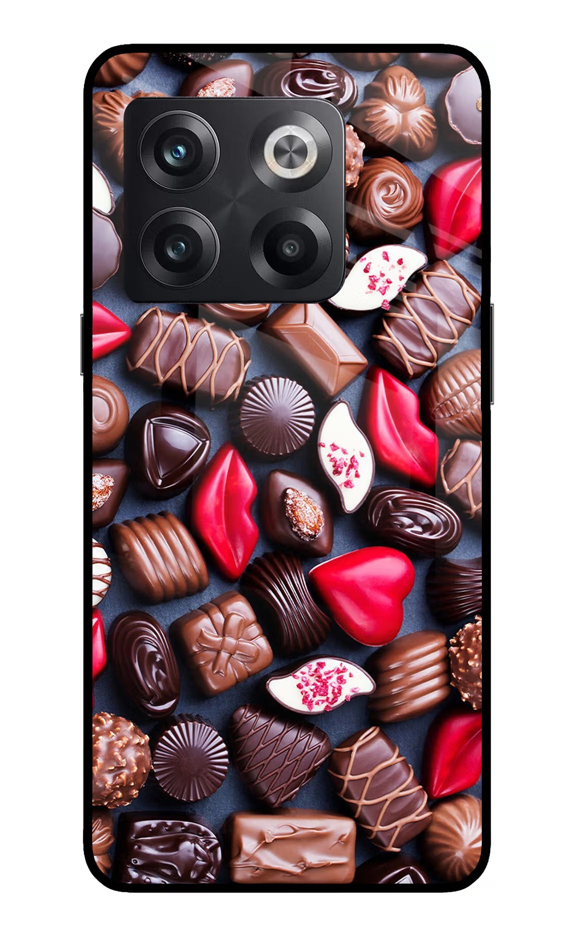 Chocolates OnePlus 10T 5G Glass Case Back Cover by Casekaro