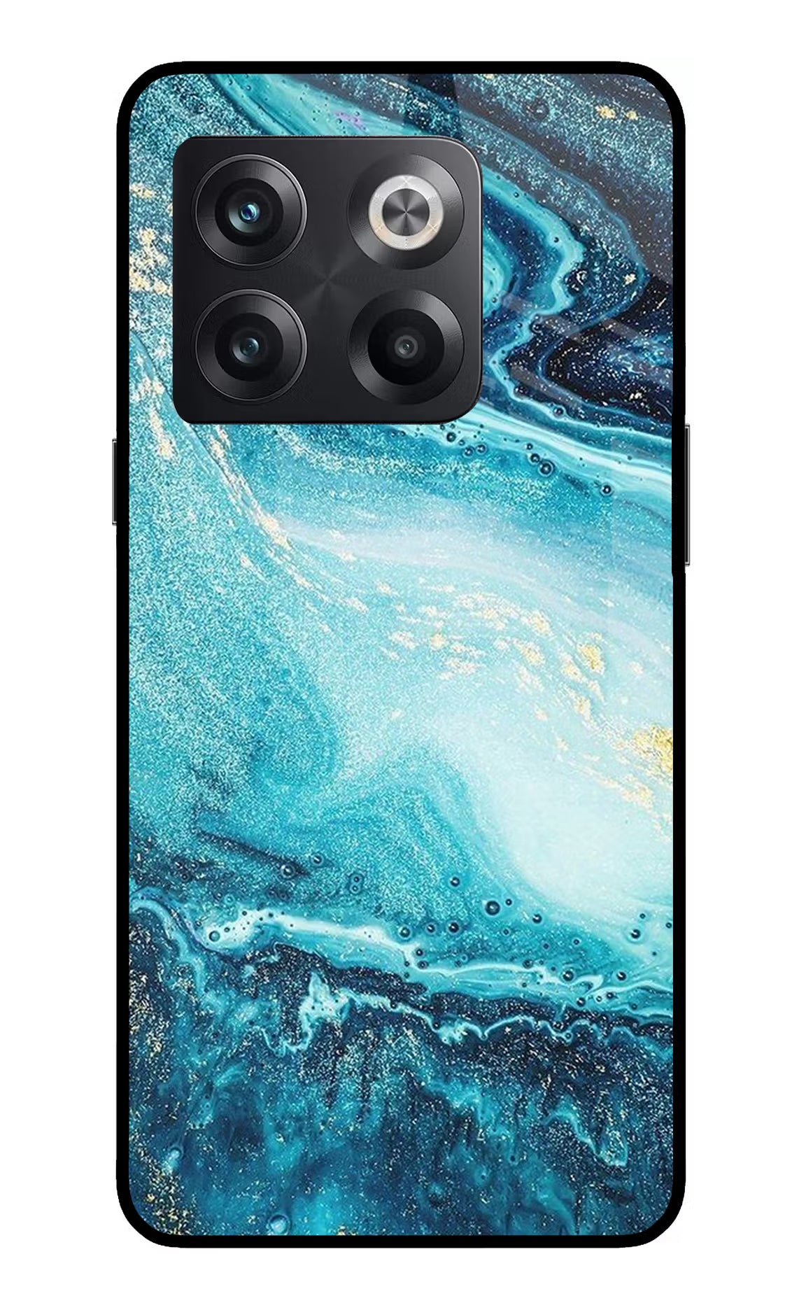 Blue Glitter Marble OnePlus 10T 5G Glass Case Back Cover by Casekaro