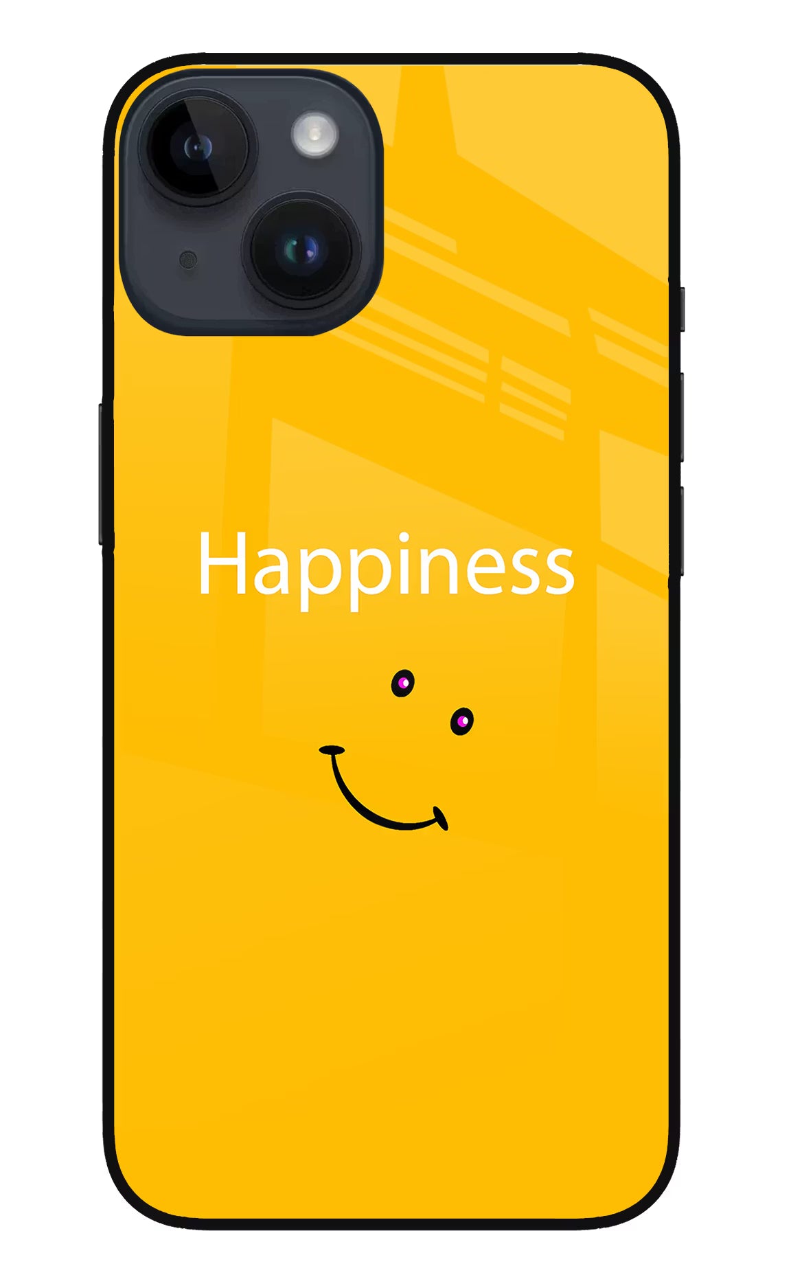 Happiness With Smiley iPhone 14 Glass Case Back Cover by Casekaro