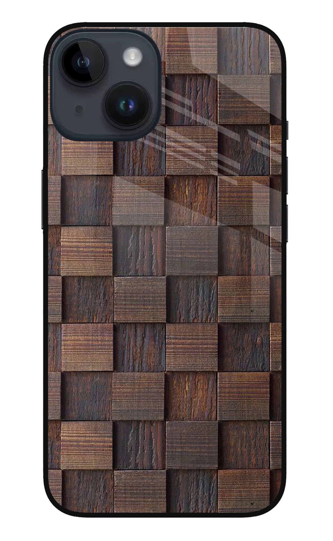 Wooden Cube Design iPhone 14 Glass Case