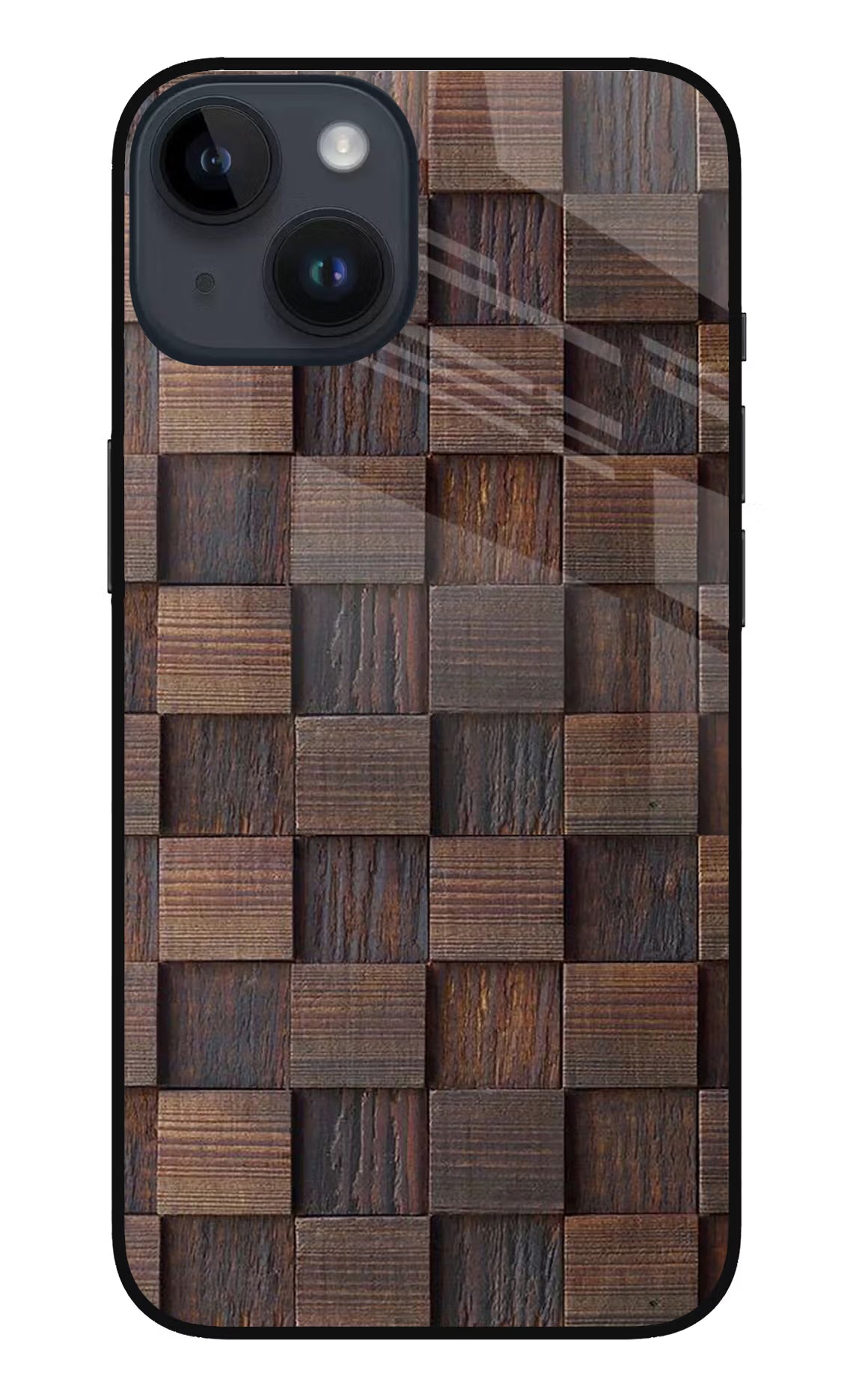 Wooden Cube Design iPhone 14 Glass Case Back Cover by Casekaro
