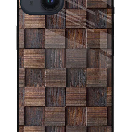 Wooden Cube Design iPhone 14 Glass Case