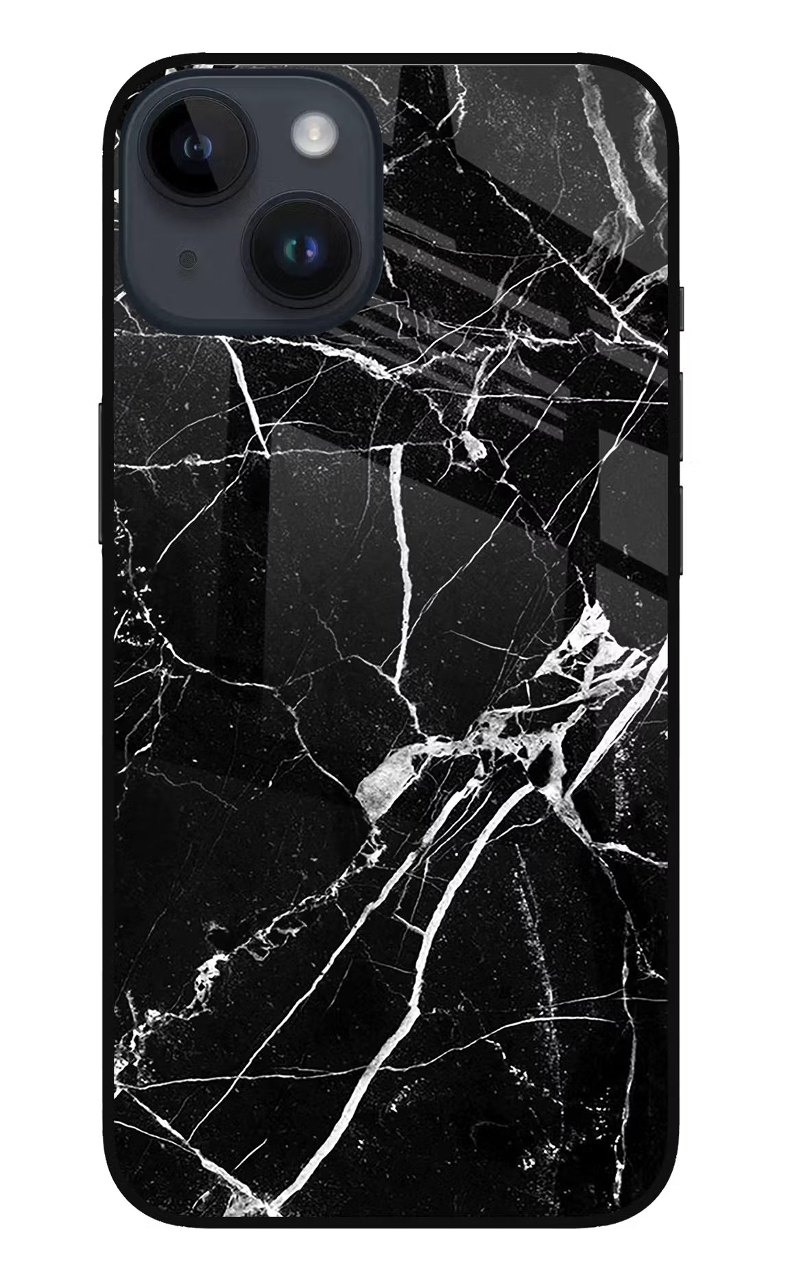 Black Marble Pattern iPhone 14 Glass Case Back Cover by Casekaro
