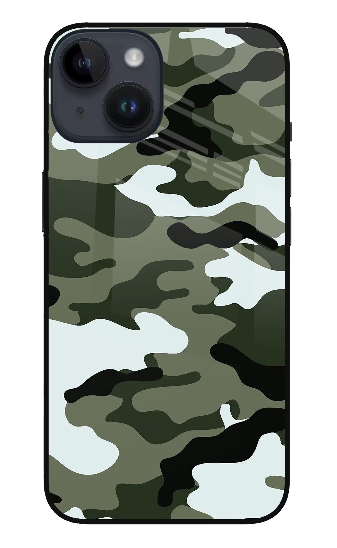 Camouflage iPhone 14 Glass Case Back Cover by Casekaro