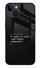 Life Motto Code iPhone 14 Glass Case Back Cover by Casekaro