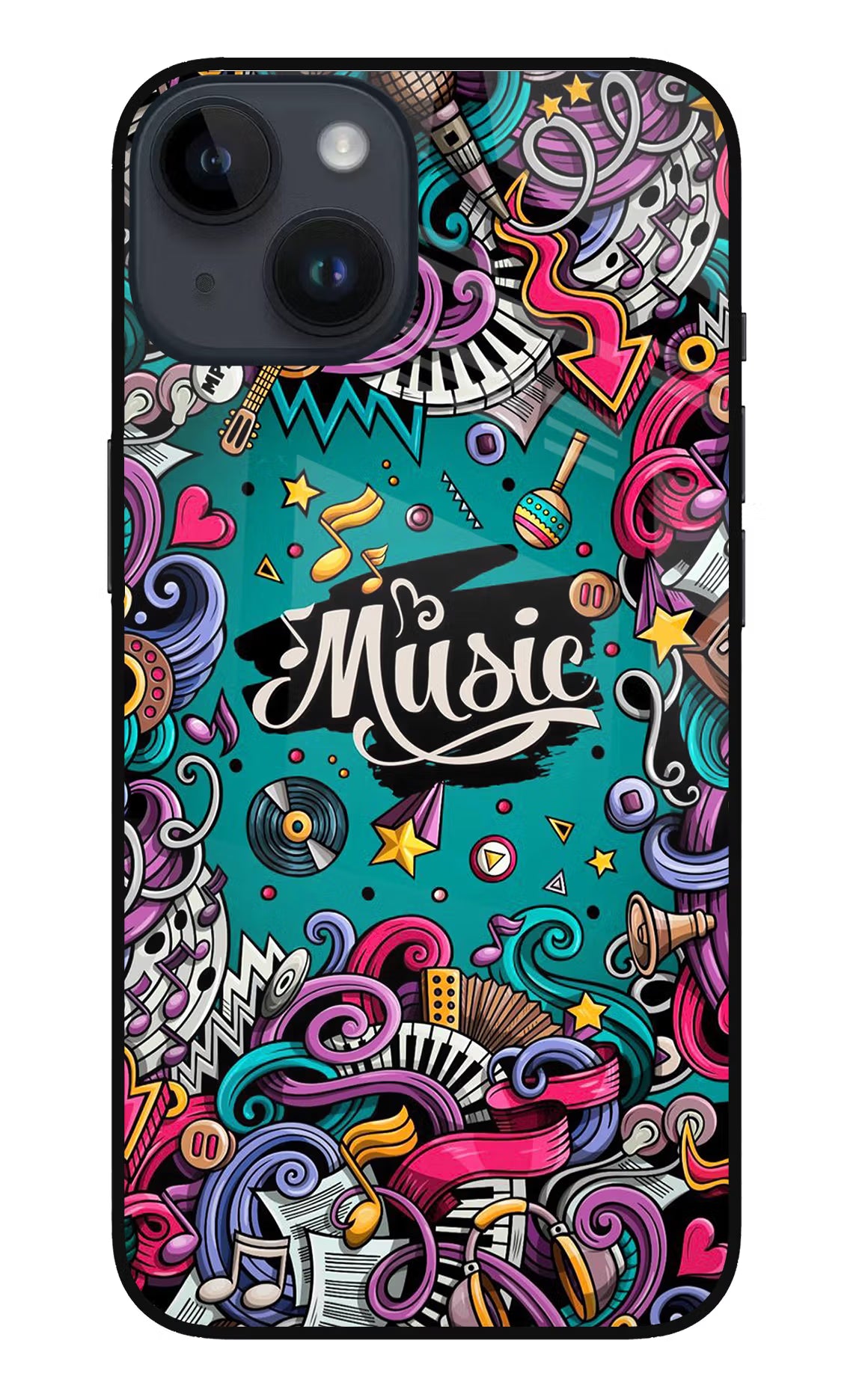 Music Graffiti iPhone 14 Glass Case Back Cover by Casekaro