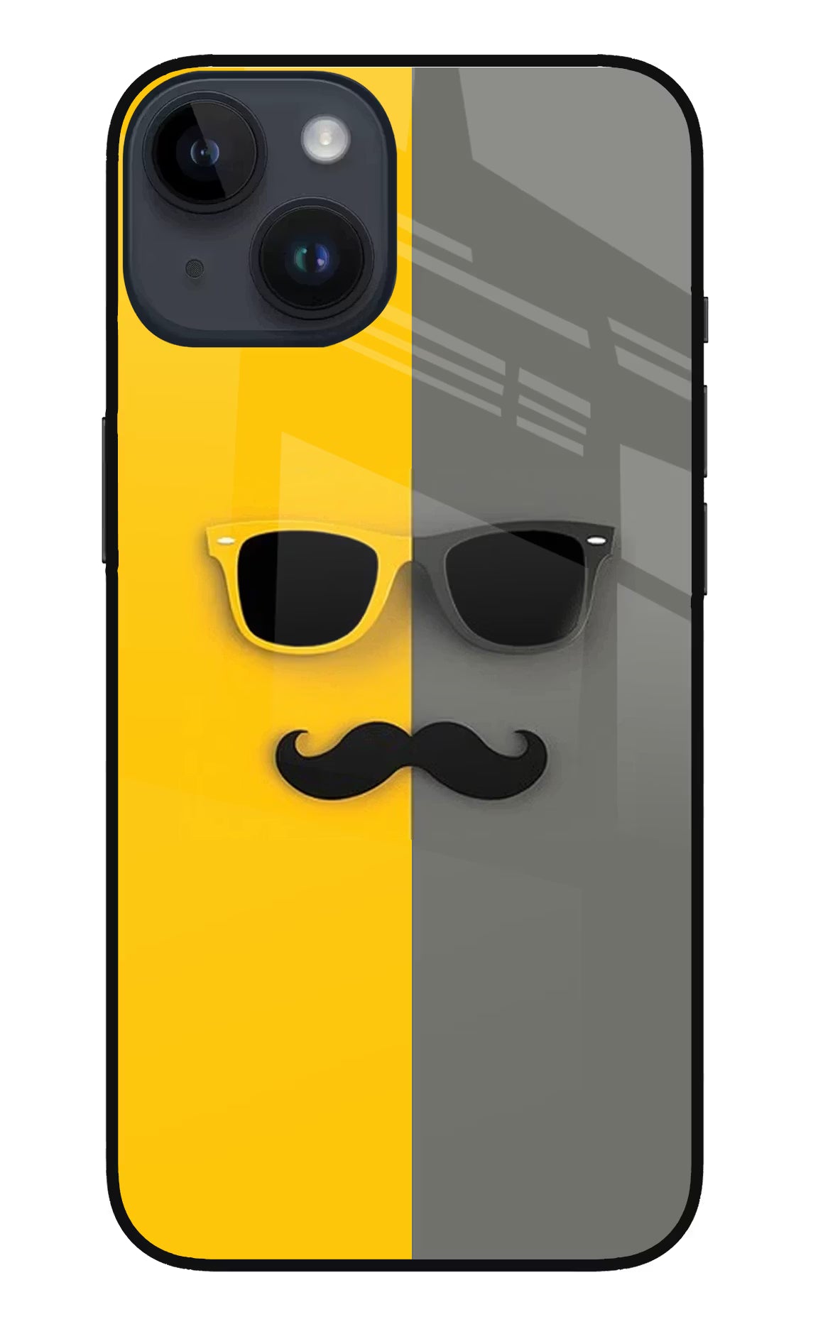 Sunglasses with Mustache iPhone 14 Glass Case Back Cover by Casekaro