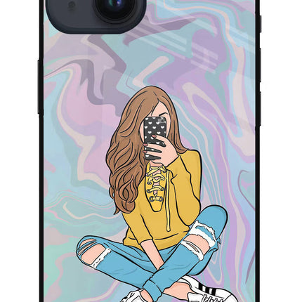 Selfie Girl iPhone 14 Glass Case Back Cover by Casekaro