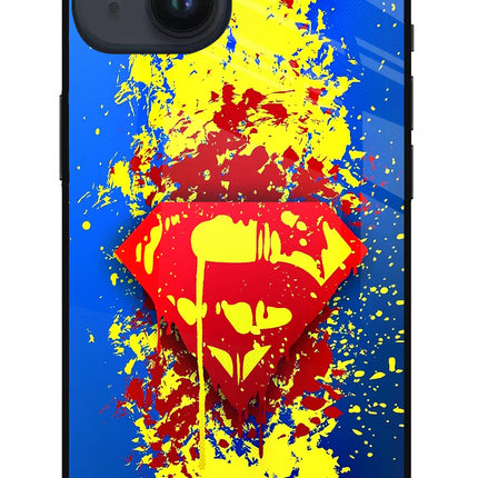 Superman logo iPhone 14 Glass Case Back Cover by Casekaro