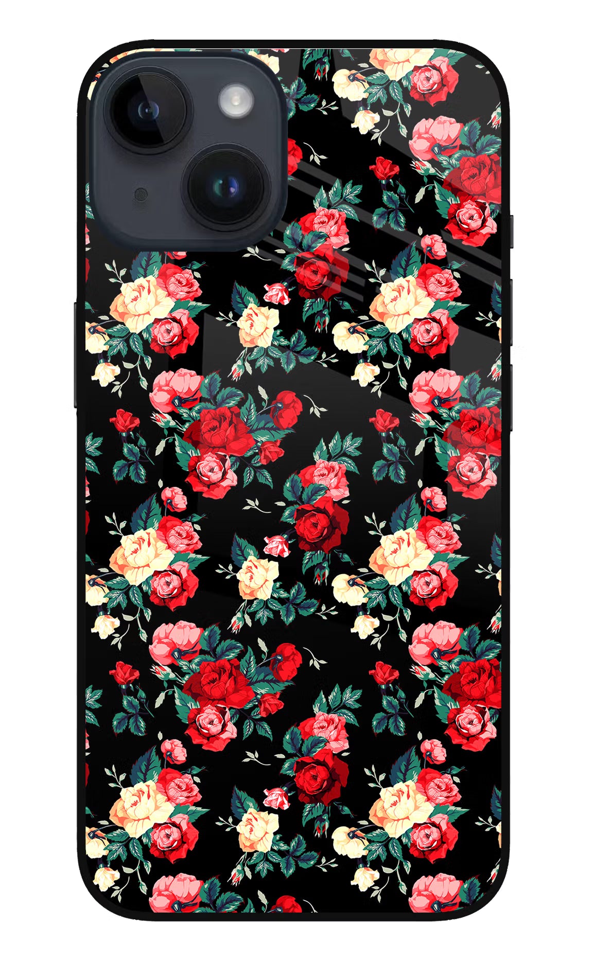 Rose Pattern iPhone 14 Glass Case Back Cover by Casekaro
