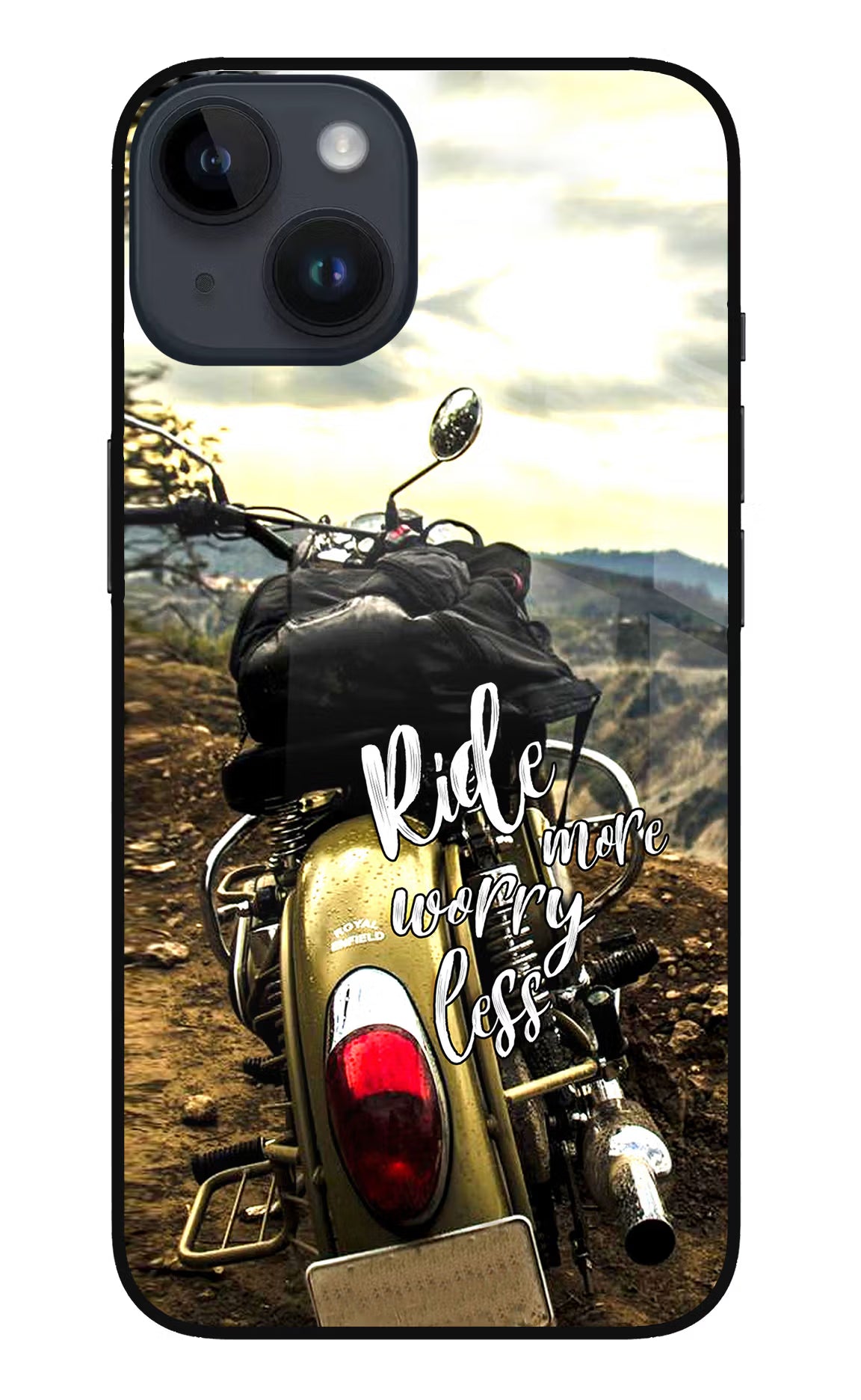 Ride More Worry Less iPhone 14 Glass Case Back Cover by Casekaro