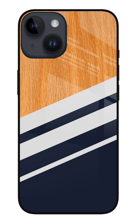 Blue and white wooden iPhone 14 Glass Case