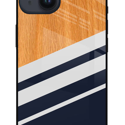 Blue and white wooden iPhone 14 Glass Case