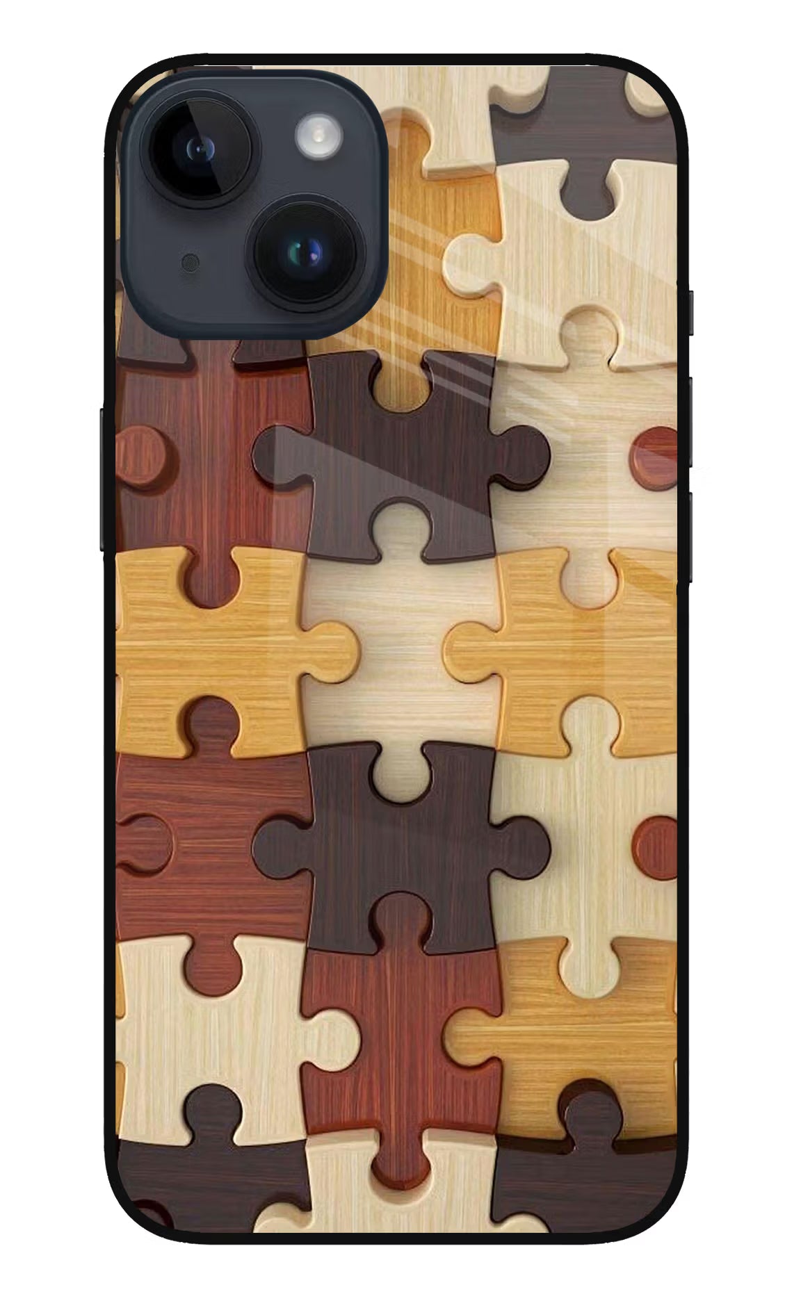 Wooden Puzzle iPhone 14 Glass Case Back Cover by Casekaro