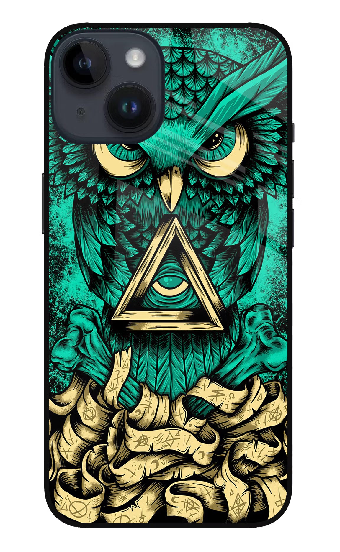 Green Owl iPhone 14 Glass Case Back Cover by Casekaro