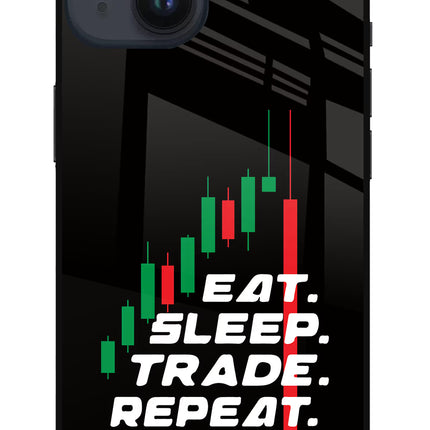 Eat Sleep Trade Repeat iPhone 14 Glass Case