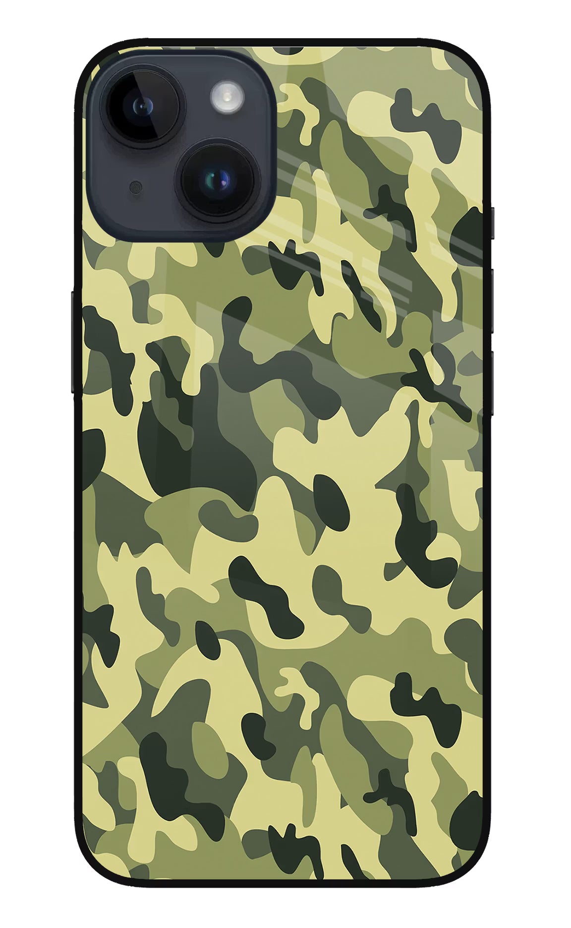 Camouflage iPhone 14 Glass Case Back Cover by Casekaro