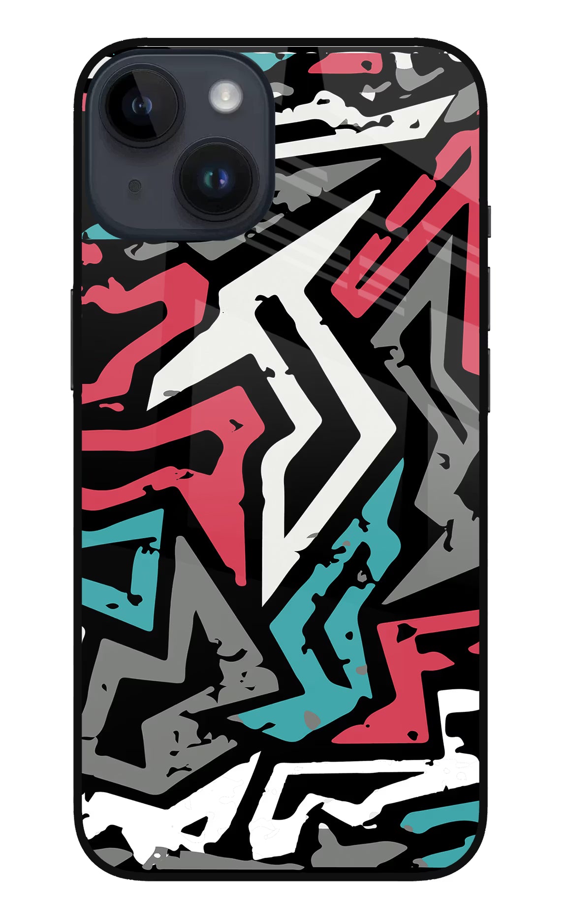 Geometric Graffiti iPhone 14 Glass Case Back Cover by Casekaro