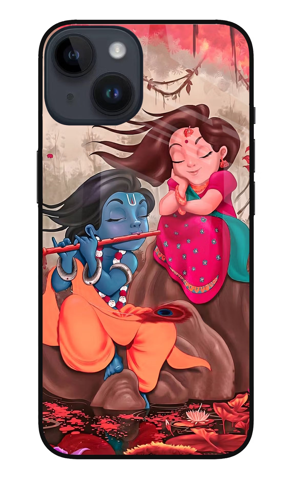 Radhe Krishna iPhone 14 Glass Case Back Cover by Casekaro