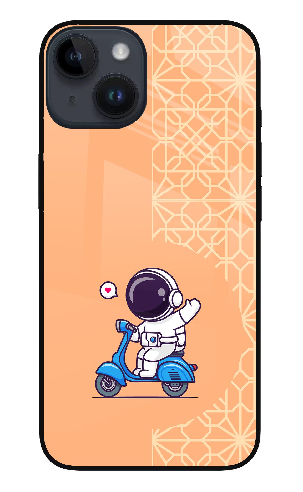 Cute Astronaut Riding iPhone 14 Glass Case Back Cover by Casekaro