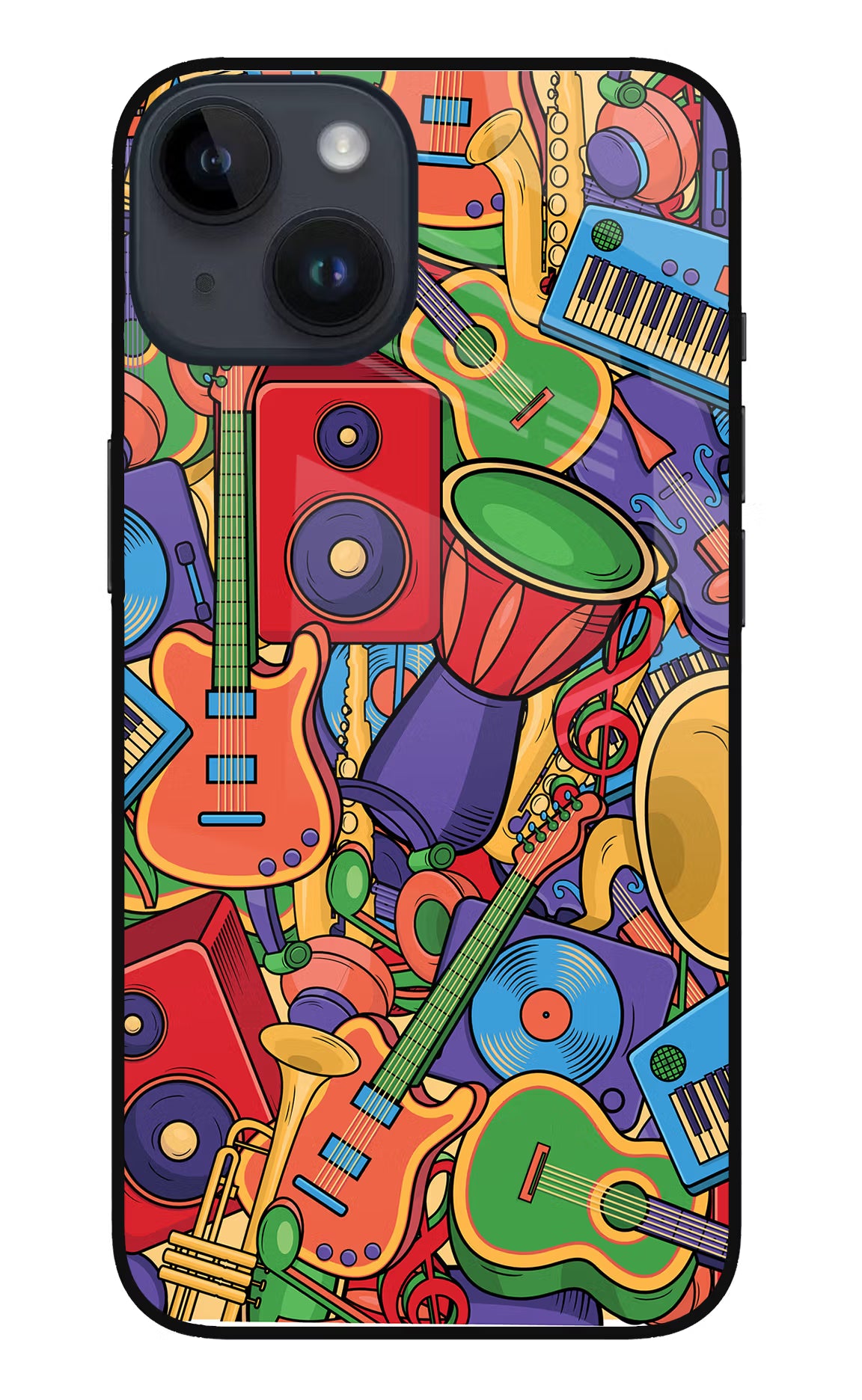Music Instrument Doodle iPhone 14 Glass Case Back Cover by Casekaro