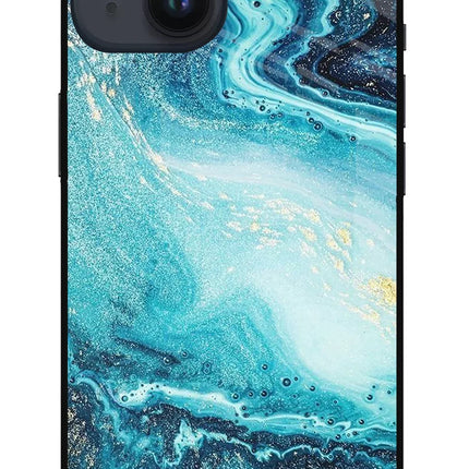 Blue Glitter Marble iPhone 14 Glass Case