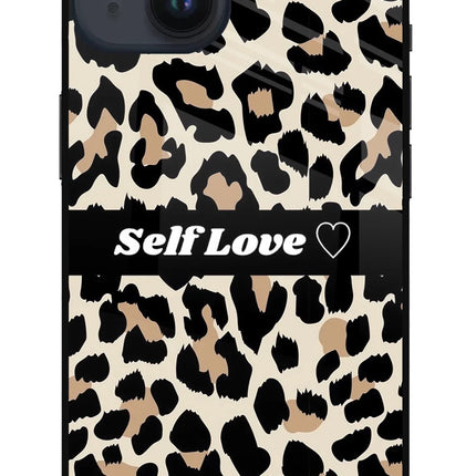 Leopard Print Self Love iPhone 14 Glass Case