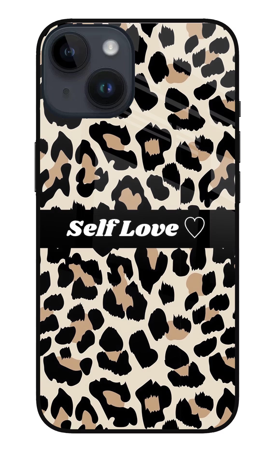 Leopard Print Self Love iPhone 14 Glass Case Back Cover by Casekaro