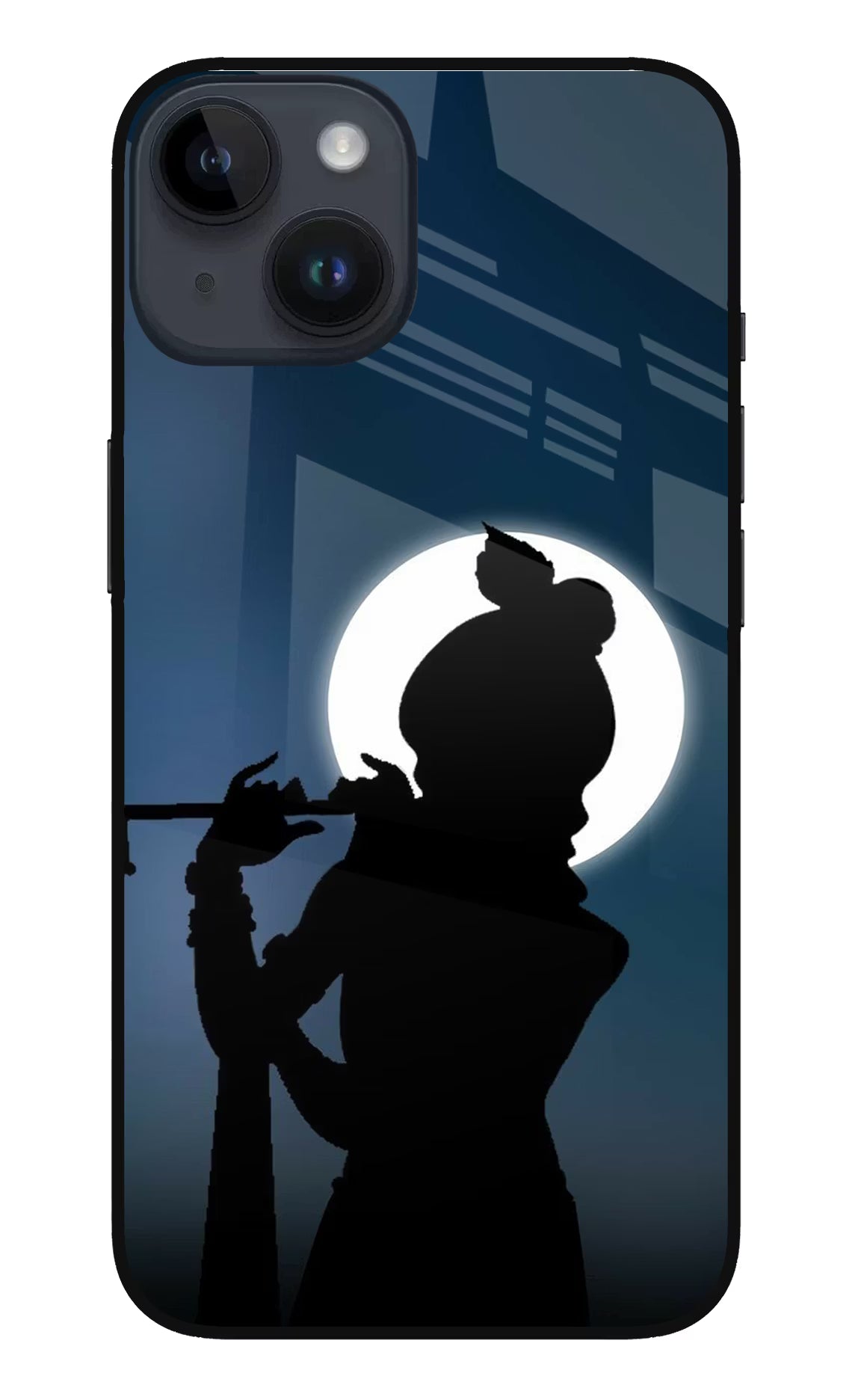 Shri Krishna Silhouette iPhone 14 Glass Case Back Cover by Casekaro