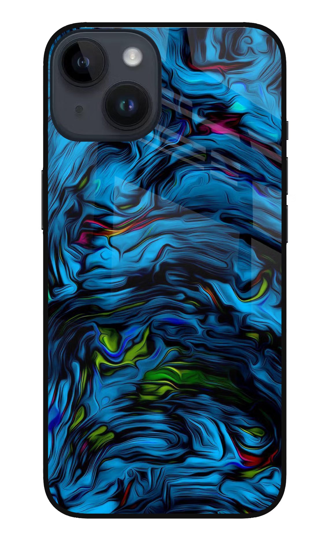 Dark Blue Abstract iPhone 14 Glass Case Back Cover by Casekaro