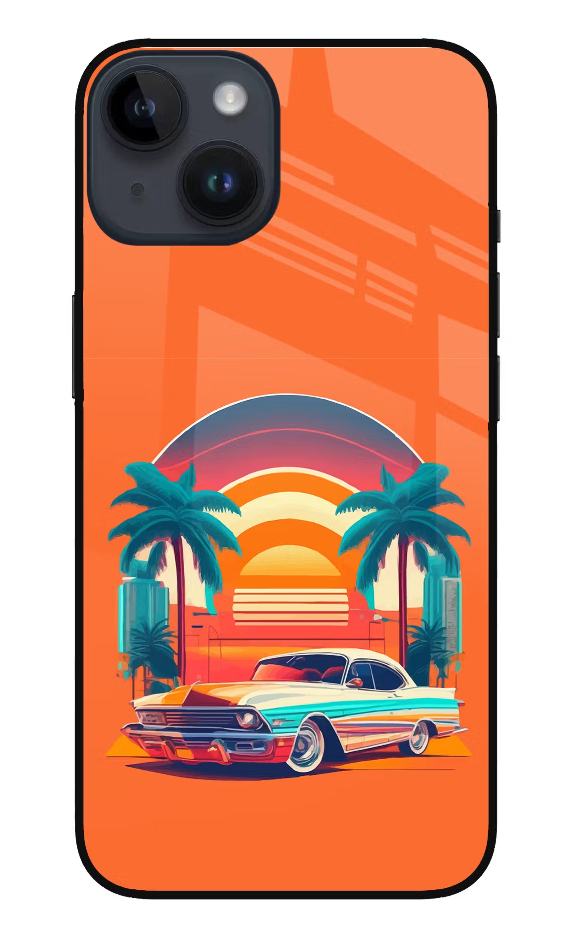 Palm Drive 80s iPhone 14 Glass Case Back Cover by Casekaro