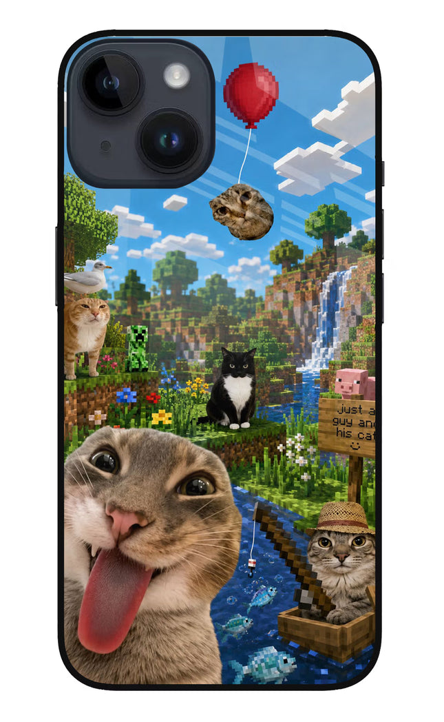 Minecraft Cat Chaos iPhone 14 Glass Case