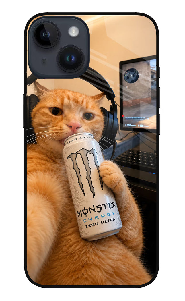 Gamer Cat Energy iPhone 14 Glass Case