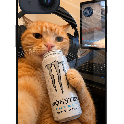 Gamer Cat Energy iPhone 14 Glass Case Back Cover by Casekaro