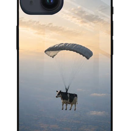 Skydiving Cow iPhone 14 Glass Case