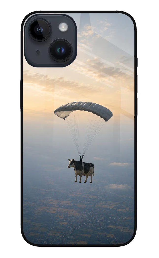 Skydiving Cow iPhone 14 Glass Case