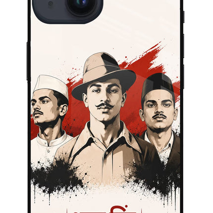 Bhagat Singh Trio iPhone 14 Glass Case Back Cover by Casekaro