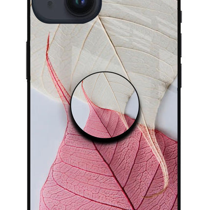 White Pink Leaf iPhone 14 Glass Case